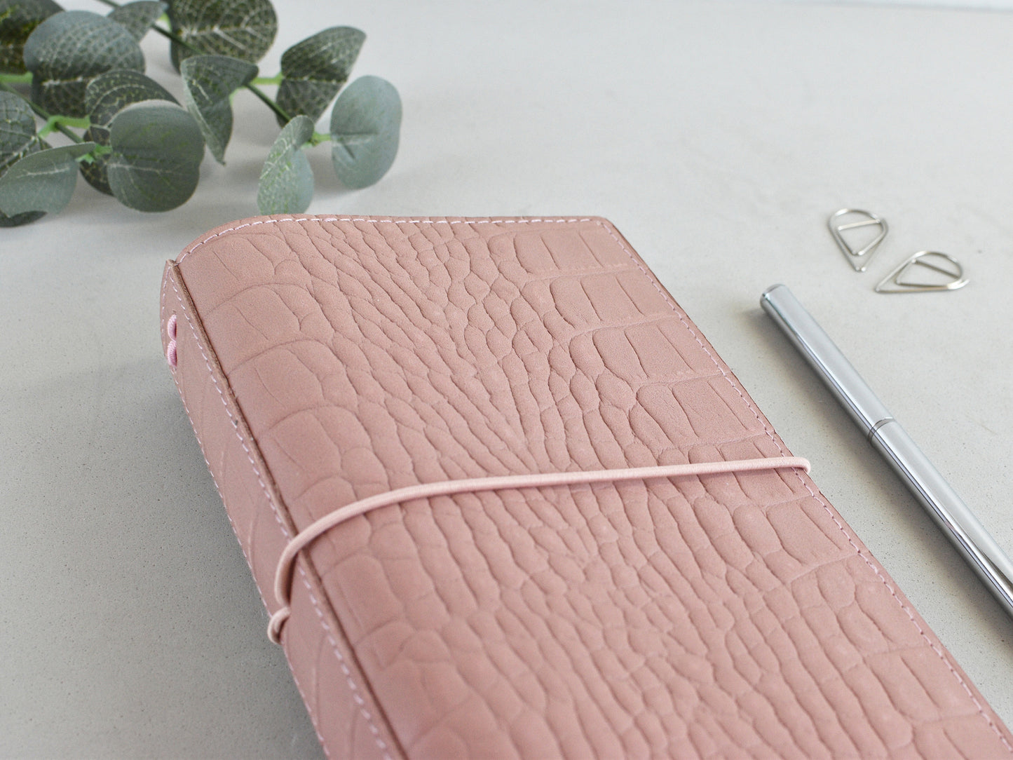 Croc leather, matte pink color