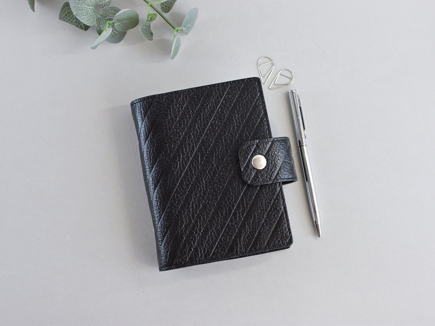 Black leather ring binder