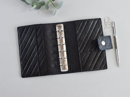 Black leather planner notebook with rings
