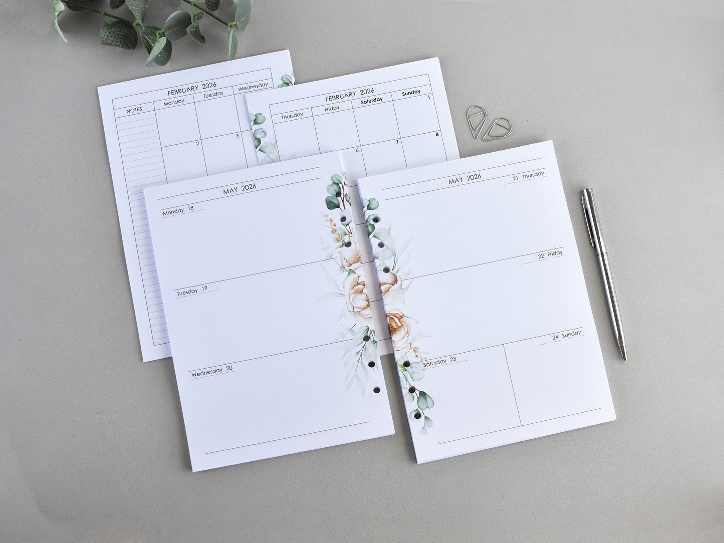 Monthly, Weekly Planner Inserts - Ring Binder Refill Bundle (A5 Size) / A5-04