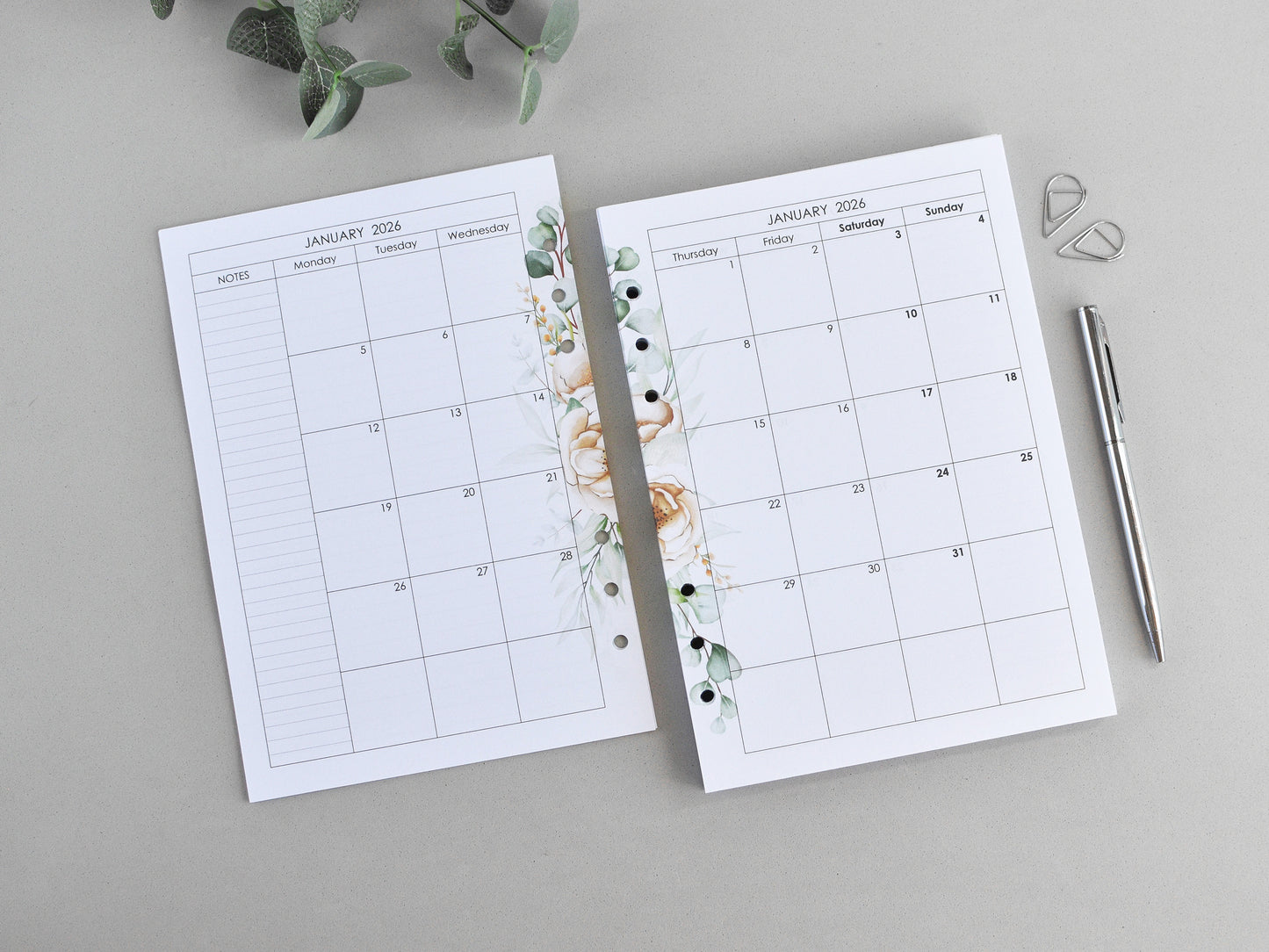 Monthly, Weekly Planner Inserts - Ring Binder Refill Bundle (A5 Size) / A5-04