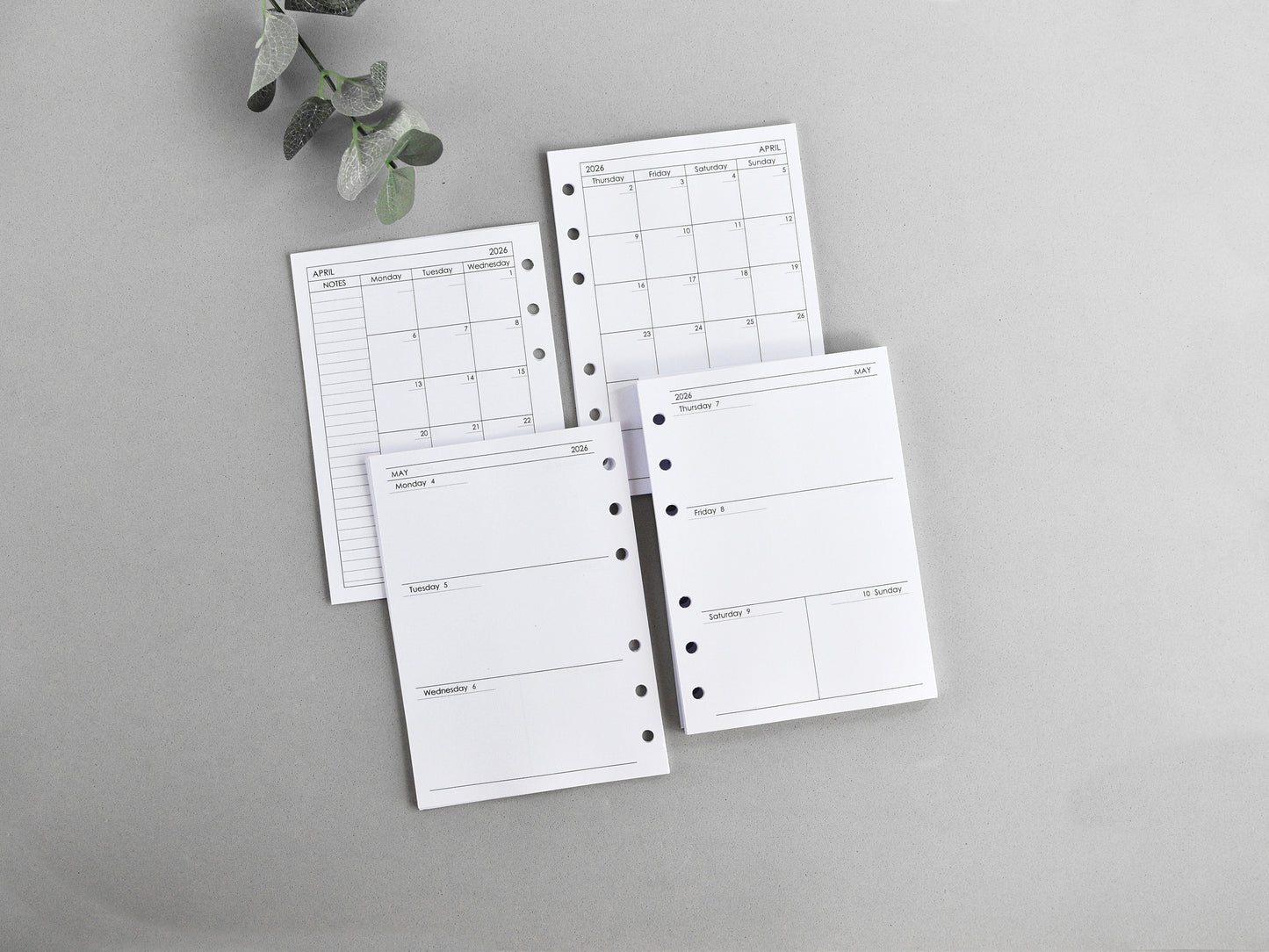 6-Ring Planner Inserts - Monthly And Weekly (True A6 Size) / A6-01
