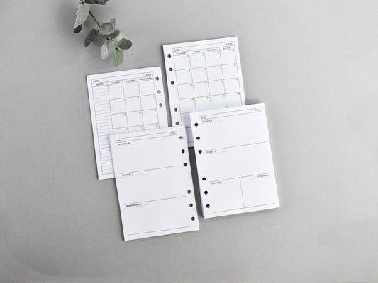 Real A6 size 6-Ring planner inserts - Monthly and weekly