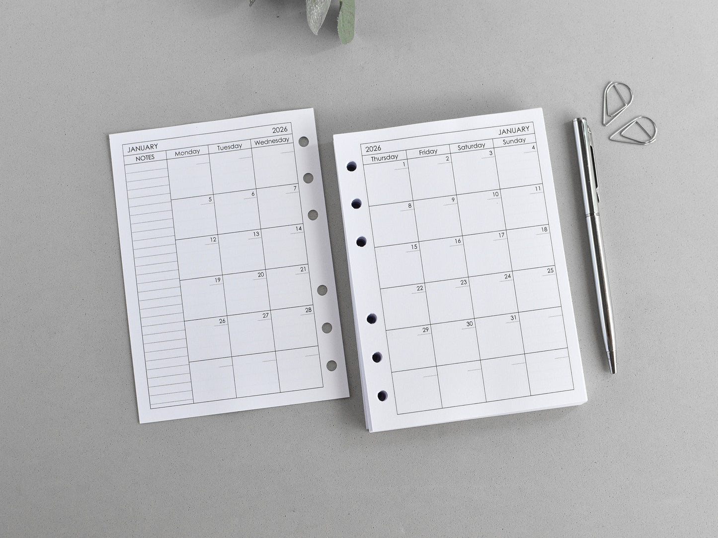 6-Ring Planner Inserts - Monthly And Weekly (True A6 Size) / A6-01