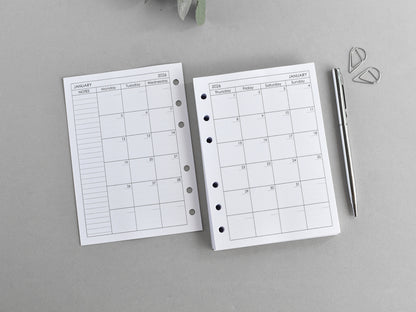 6-Ring Planner Inserts - Monthly And Weekly (True A6 Size) / A6-01