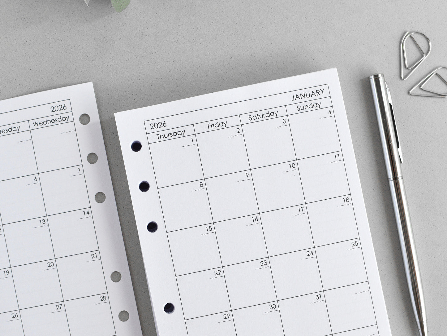 6-Ring Planner Inserts - Monthly And Weekly (True A6 Size) / A6-01