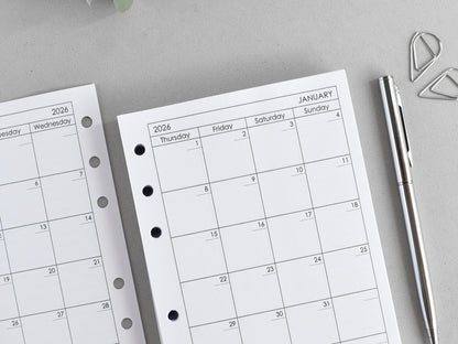6-Ring Planner Inserts - Monthly And Weekly (True A6 Size) / A6-01