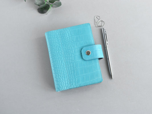 Blue leather 6-ring planner pocket size