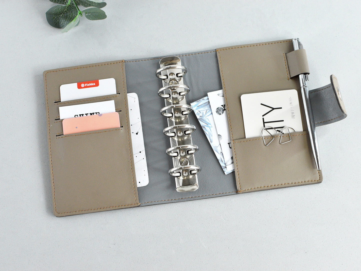 Leather Planner Notebook Cover, Wide Ring organizer (Pocket Size)