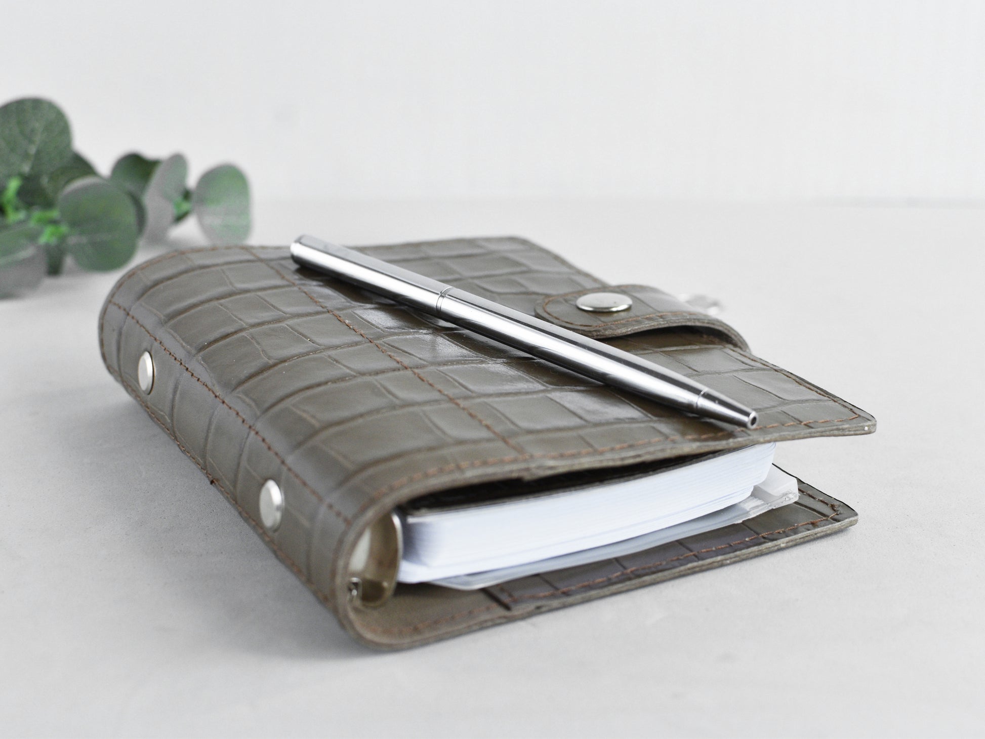Brown leather planner notebook Pocket size