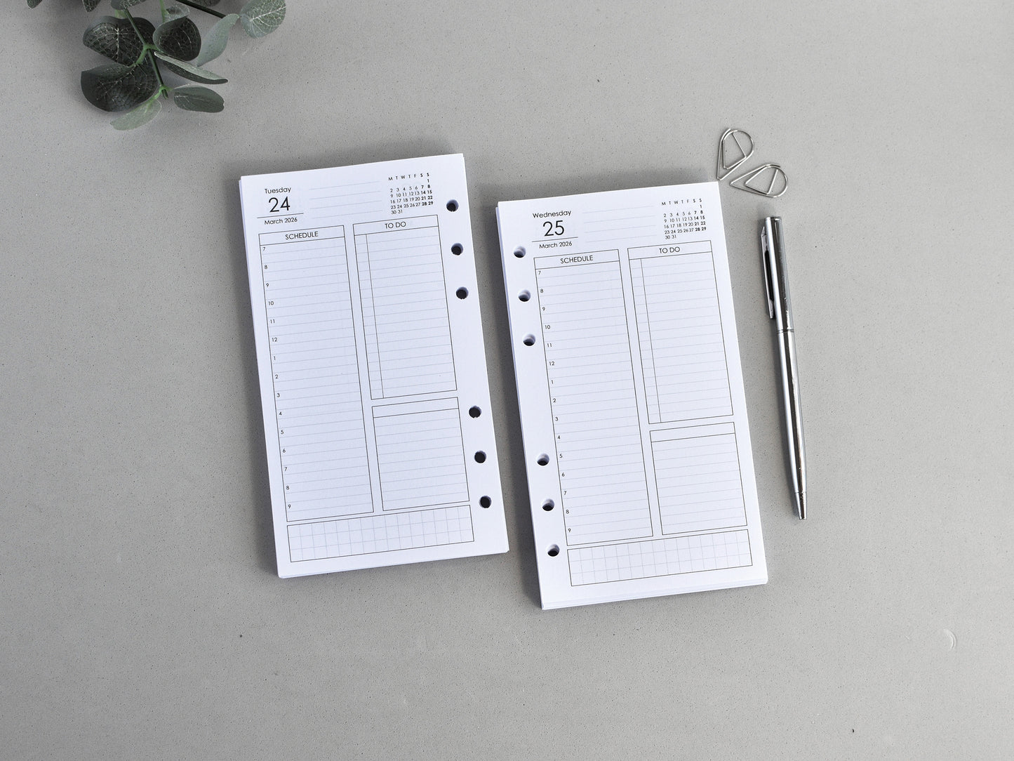 Daily Planner Inserts - Refill for Ring Notebook (Personal size) / P31