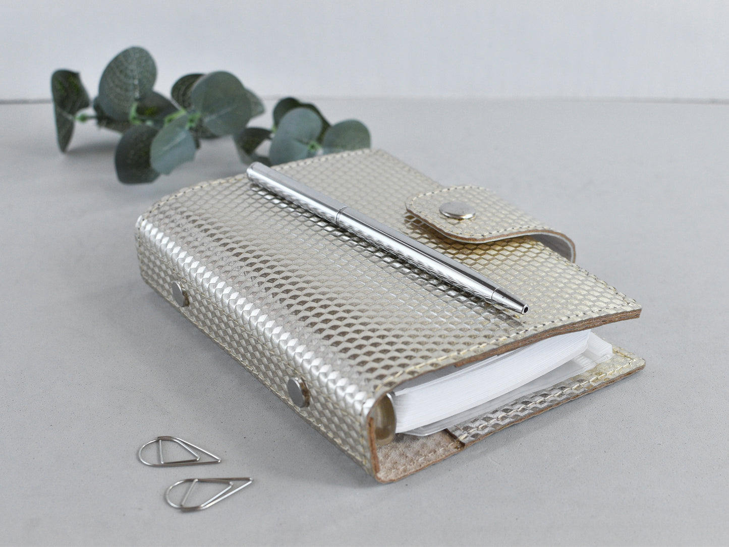 Leather planner silver color