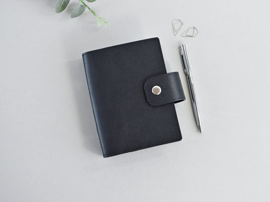 Black leather 6-ring binder, Pocket size A7