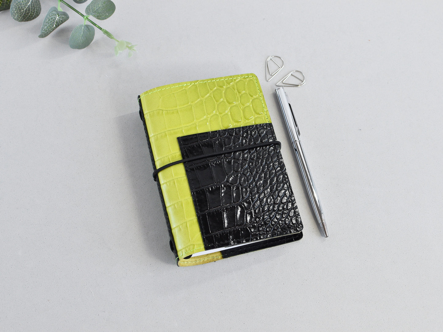 Passport size TN planner with front pocket, lime color
