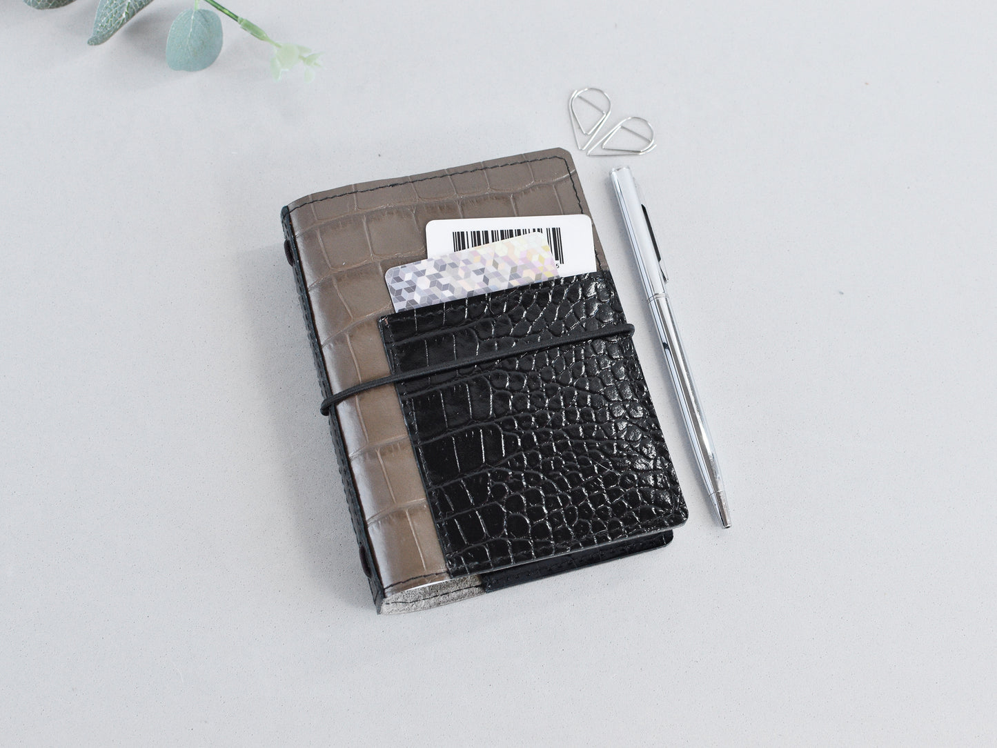 Passport size Traveler's Notebook with front pocket, brown color