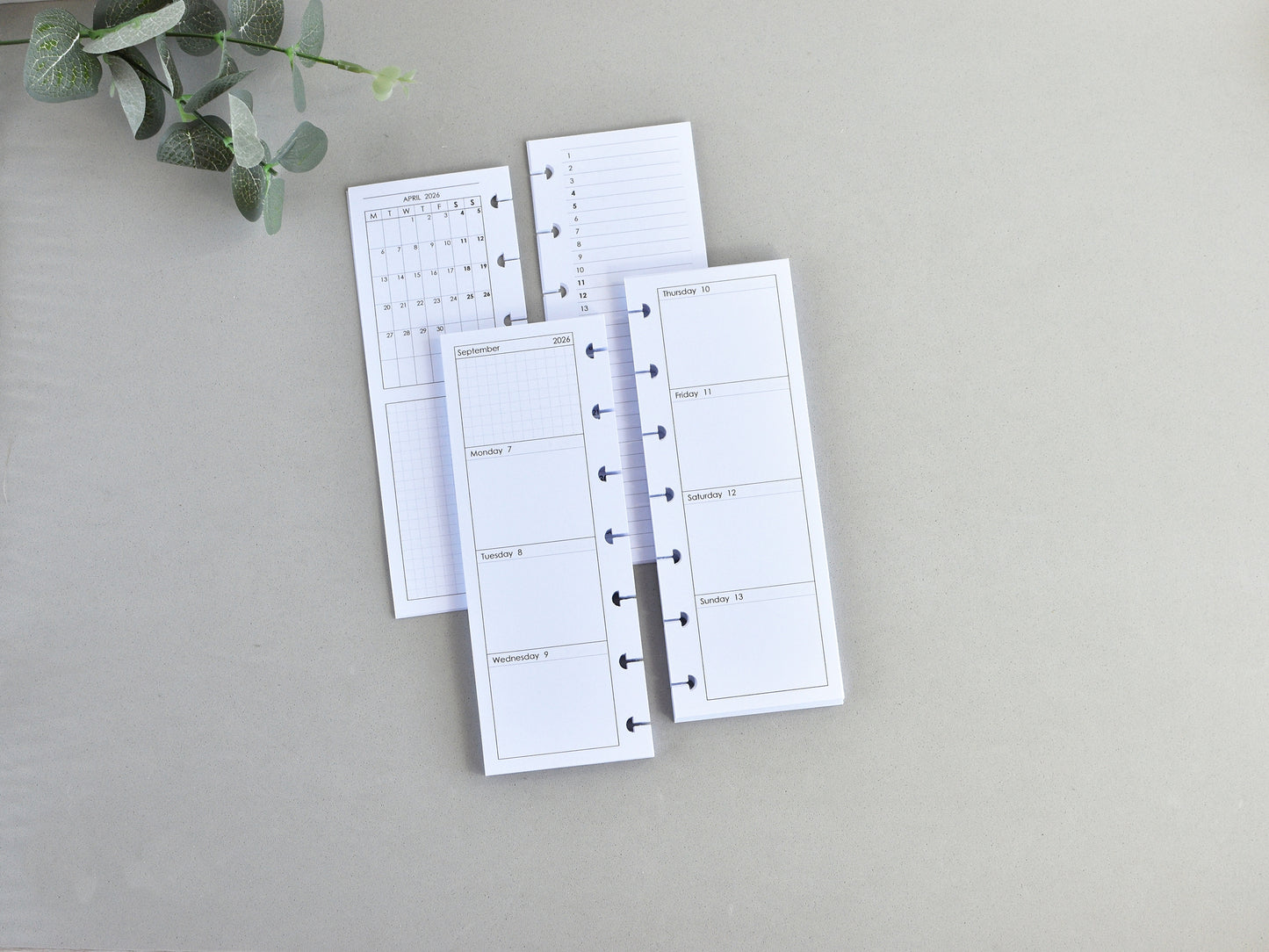Monthly and Weekly Inserts - Disc Planner Refill (HP Skinny Mini Size)