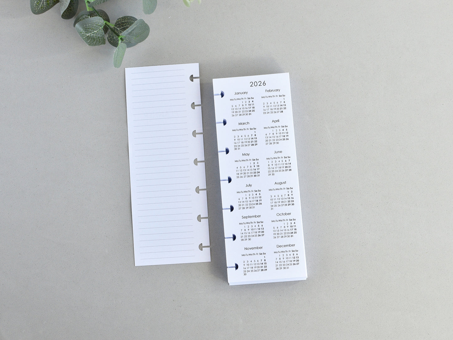 Monthly and Weekly Inserts - Disc Planner Refill (HP Skinny Mini Size)