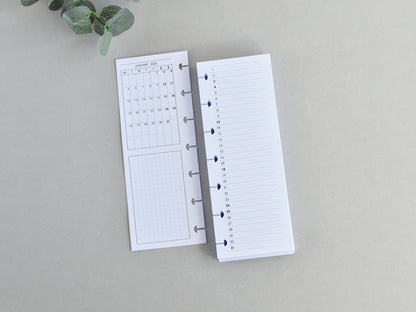 Monthly and Weekly Inserts - Disc Planner Refill (HP Skinny Mini Size)