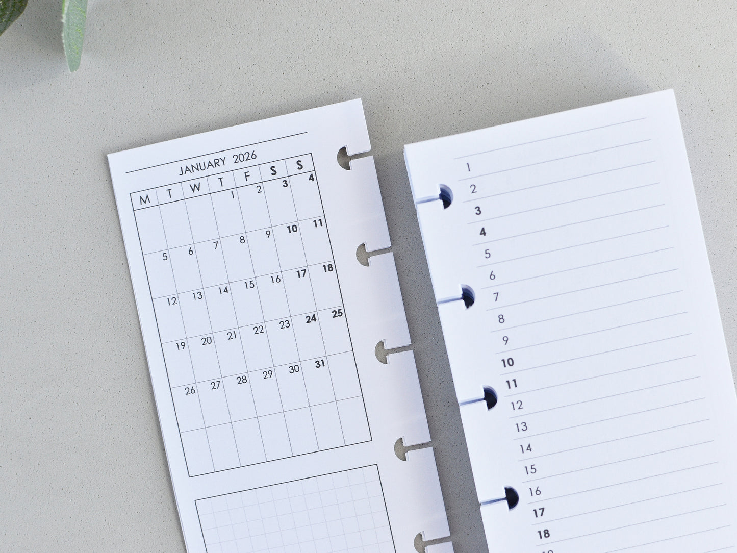 Monthly and Weekly Inserts - Disc Planner Refill (HP Skinny Mini Size)