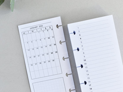 Monthly and Weekly Inserts - Disc Planner Refill (HP Skinny Mini Size)