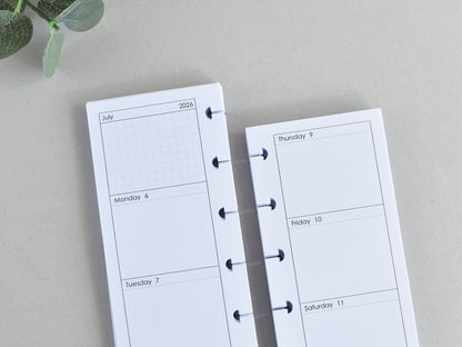 Monthly and Weekly Inserts - Disc Planner Refill (HP Skinny Mini Size)