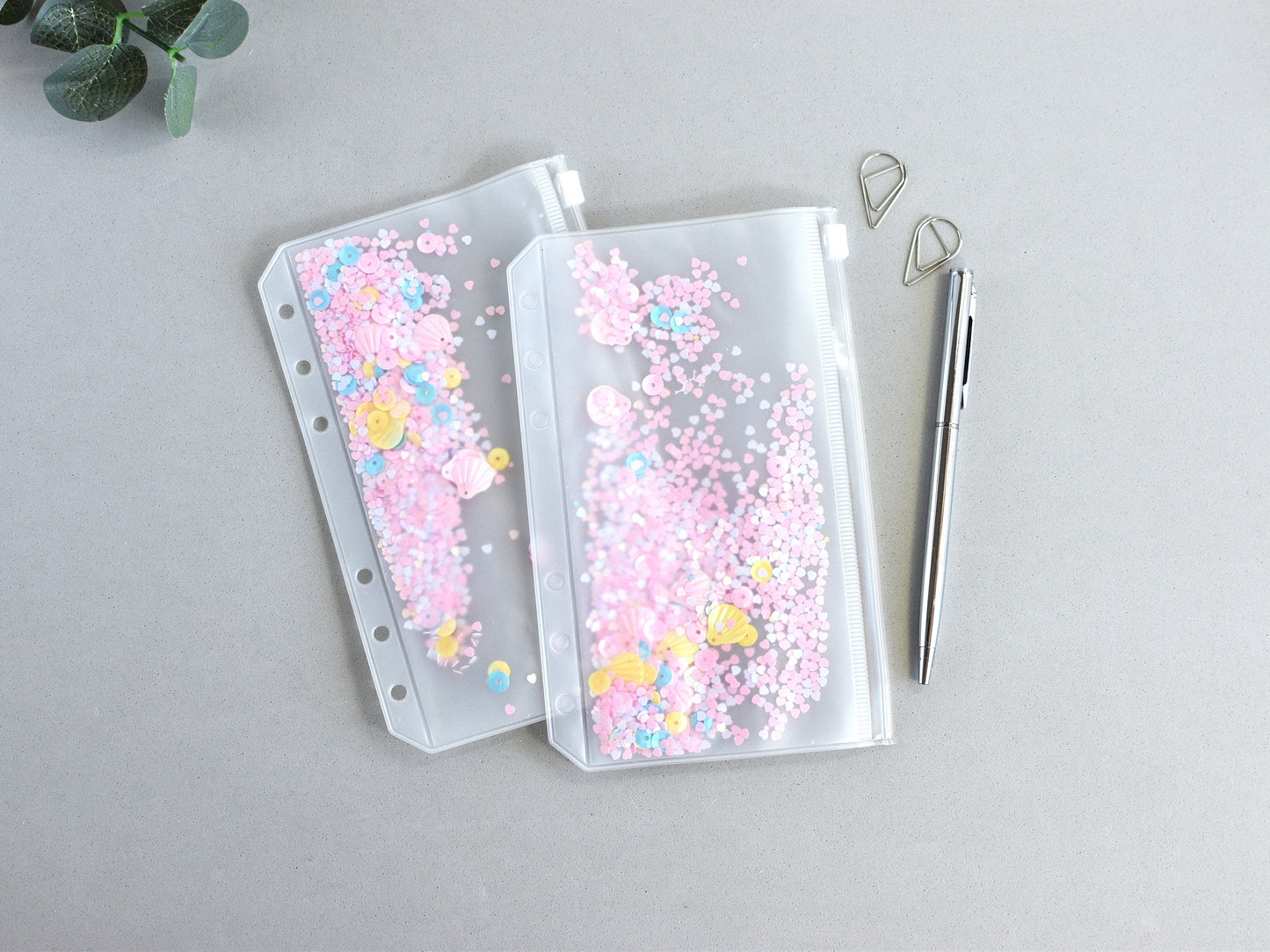 Decorative clear zipper bag for ring notebook