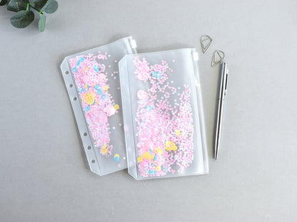 Decorative clear zipper bag for ring notebook