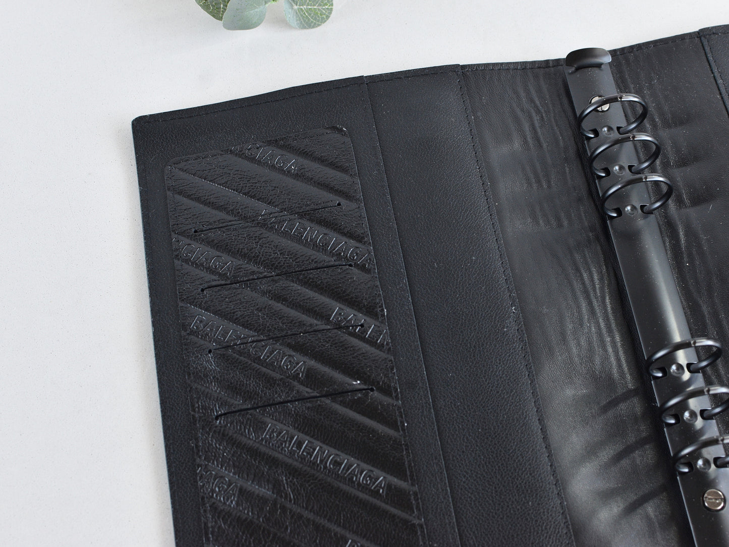 Black leather ring organizer