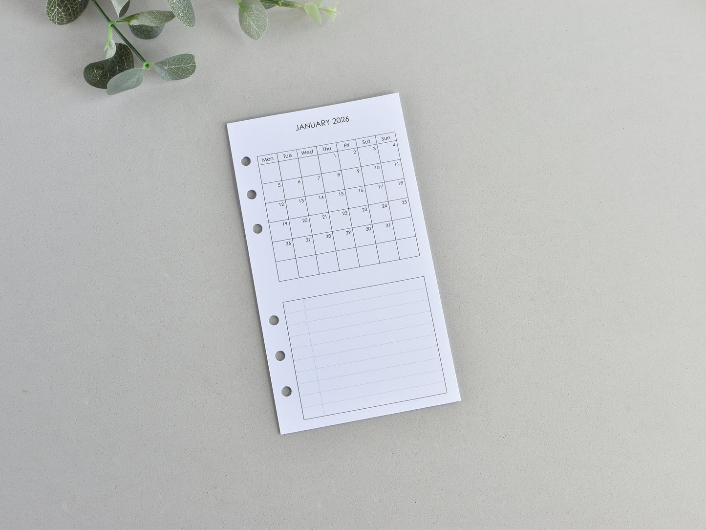 Monthly Planner Inserts - Ring Binder Refill (Personal Size) / P-31m