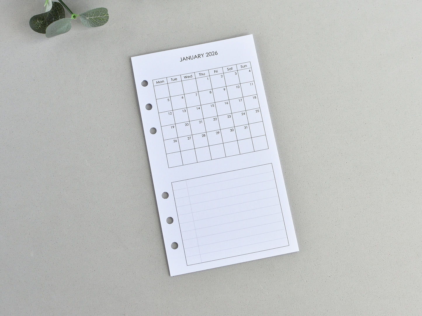 Monthly Planner Inserts - Ring Binder Refill (Personal Size) / P-31m