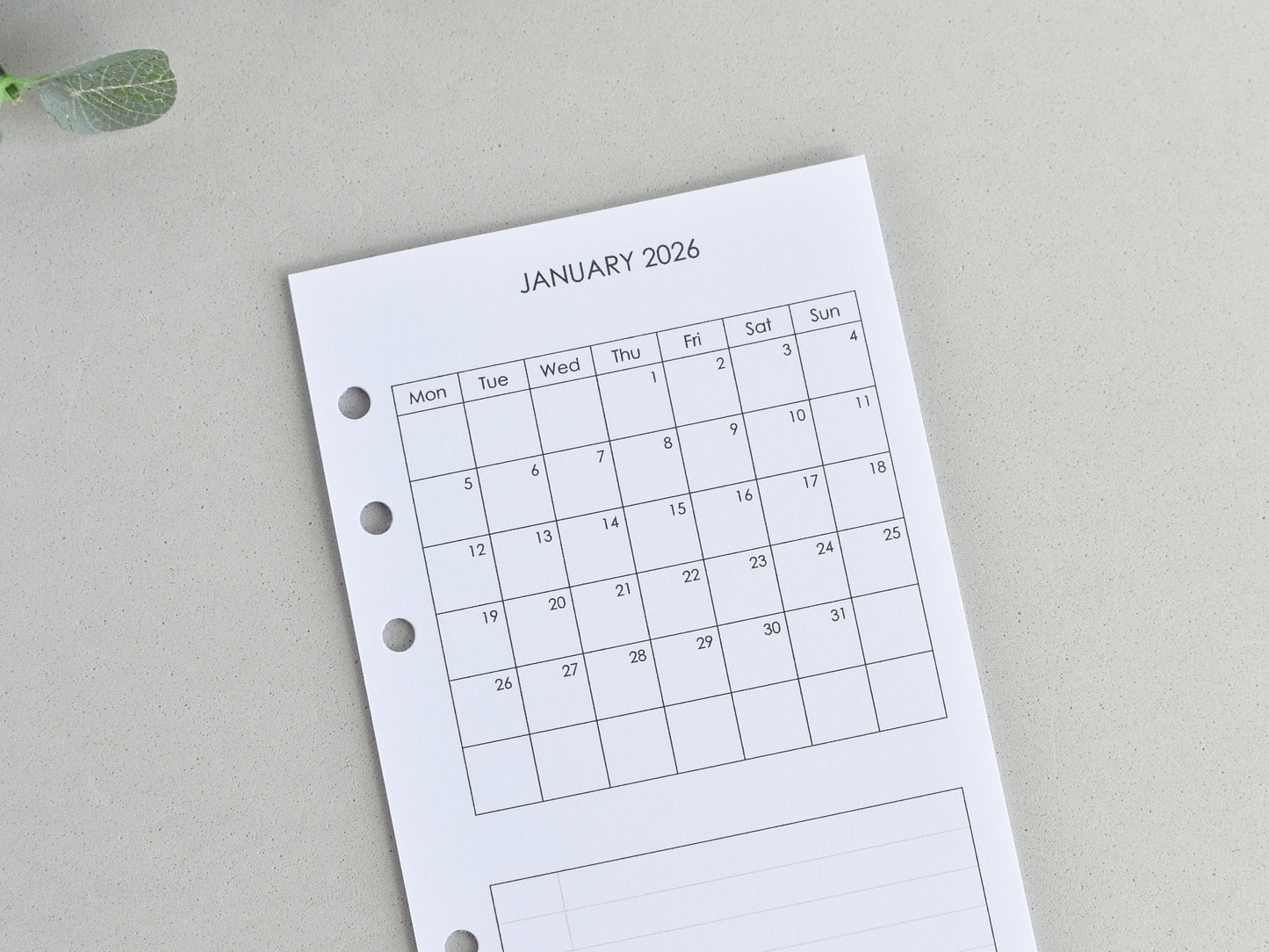 Monthly Planner Inserts - Ring Binder Refill (Personal Size) / P-31m