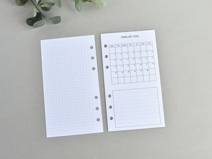 Monthly Planner Inserts - Ring Binder Refill (Personal Size) / P-31m