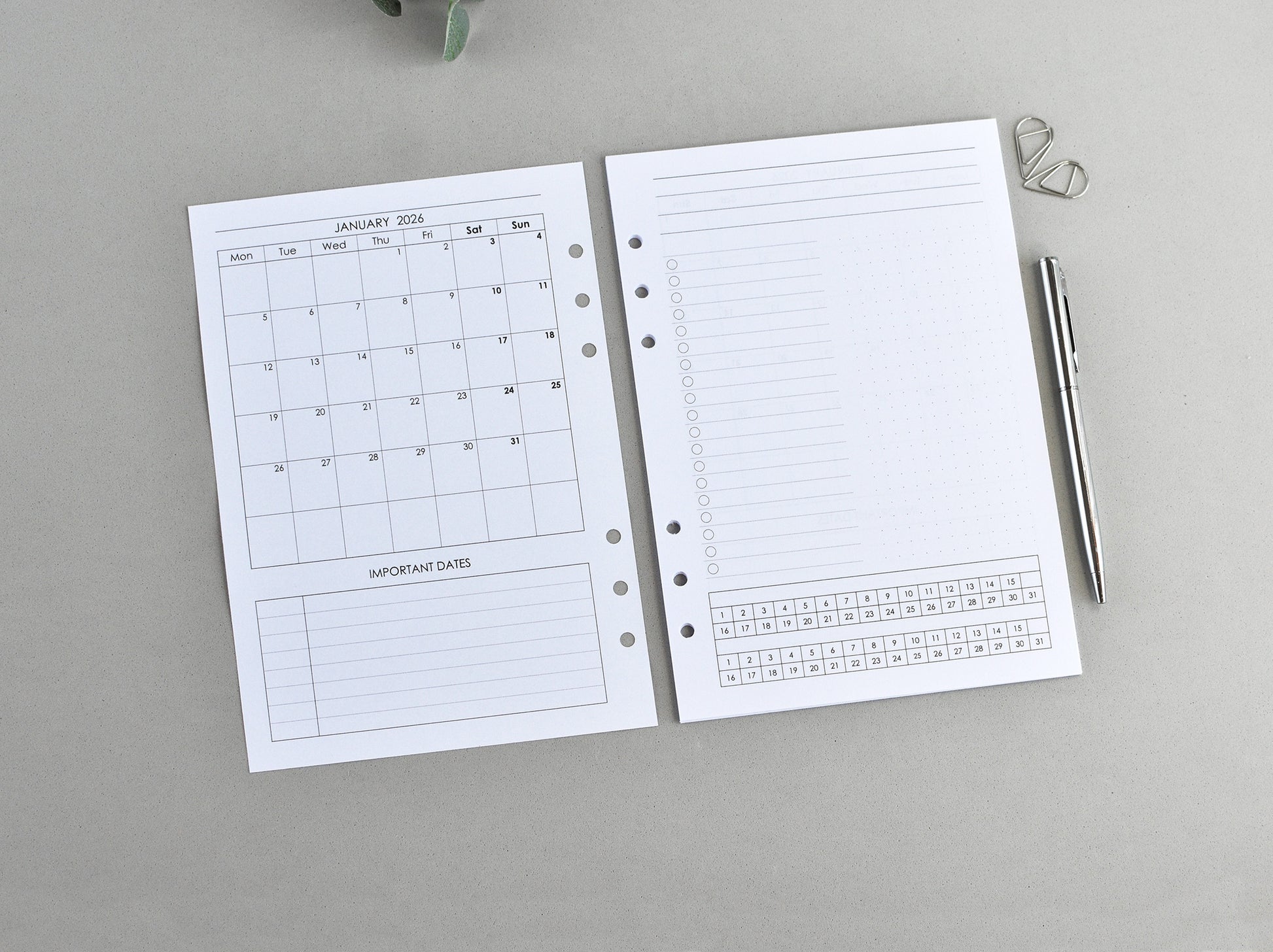 Monthly recharge for ring planner binder