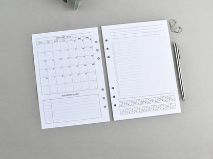 Monthly recharge for ring planner binder