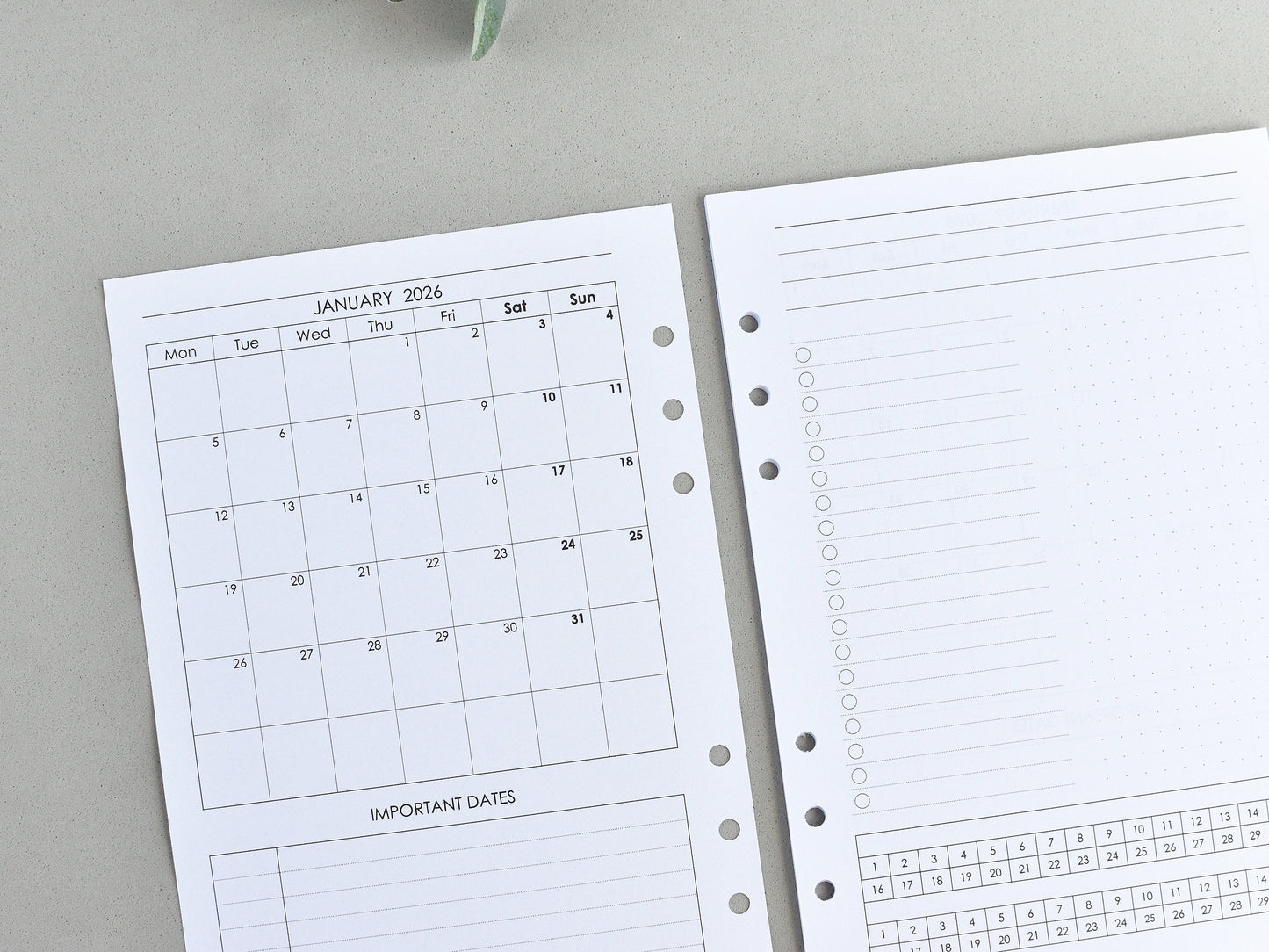 Monthly pages A5 size