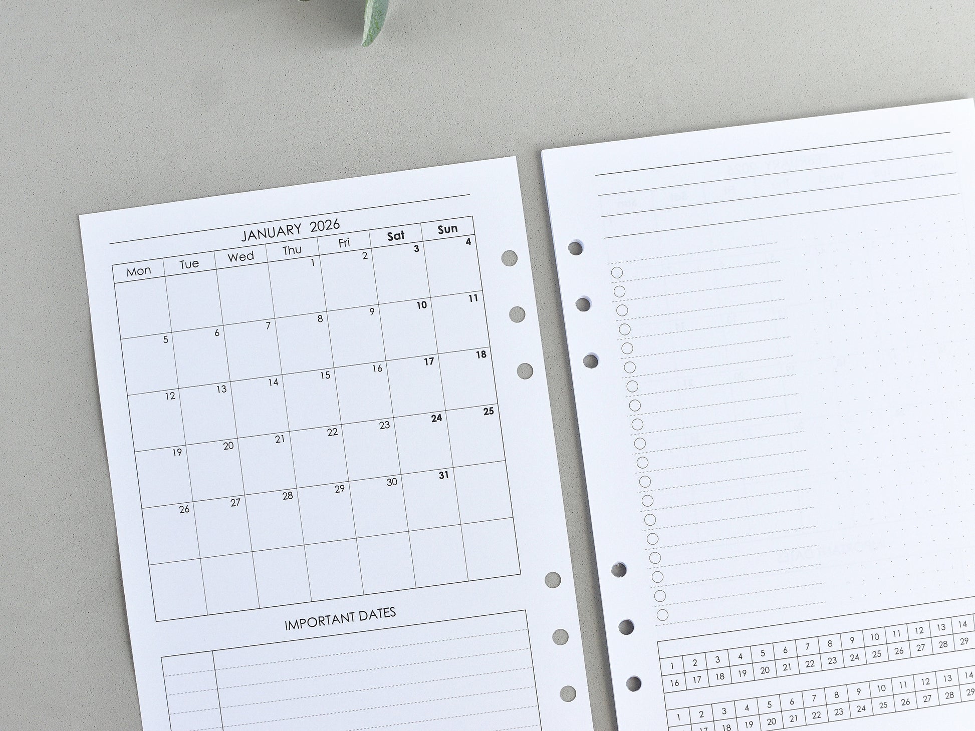 Monthly pages A5 size