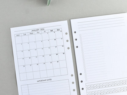 Monthly pages A5 size