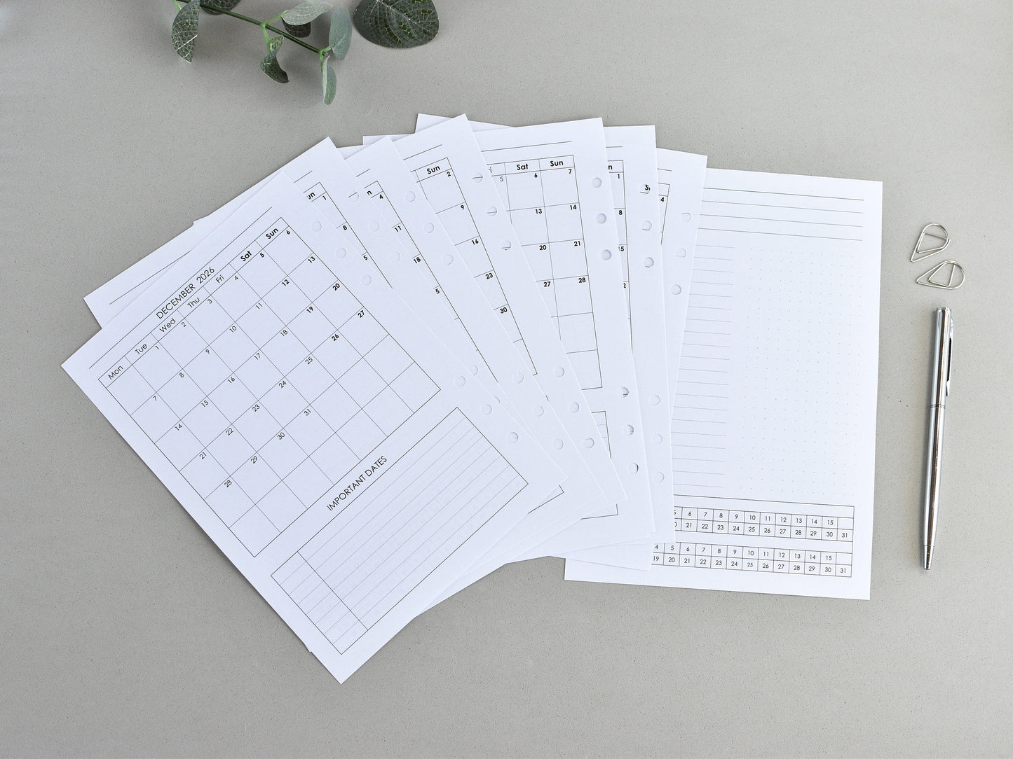 Monthly refill for A5 Filofax planner