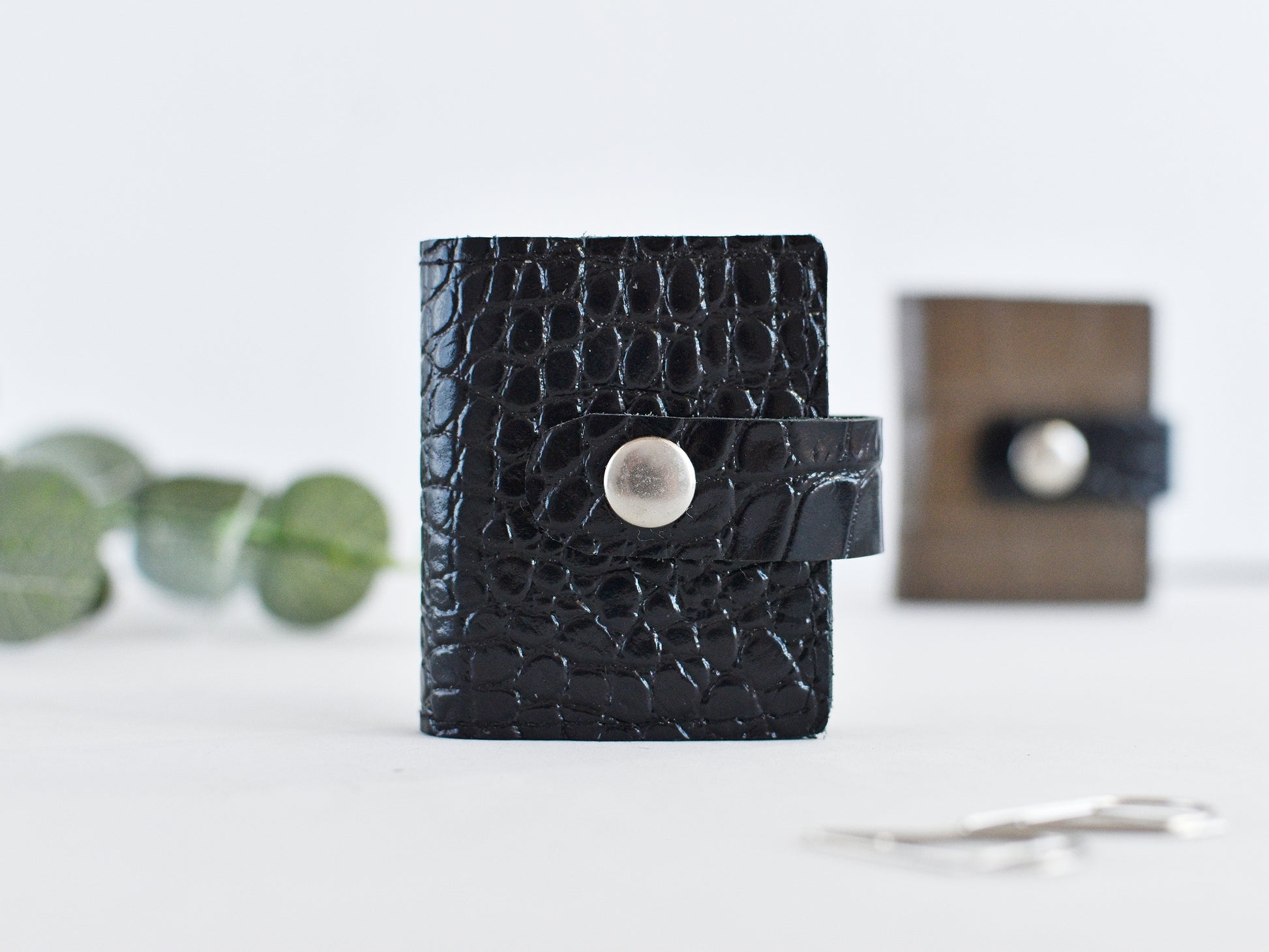 Black croc leather notebook