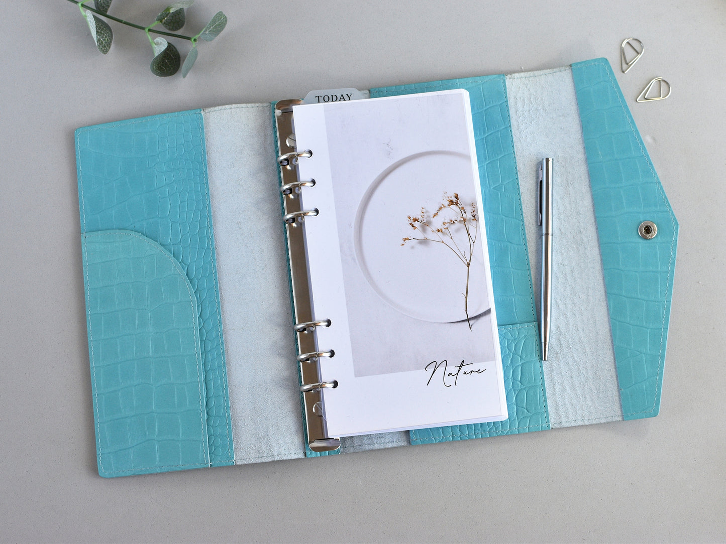 Croc Leather Planner: 6-Ring Binder Organizer With Inserts (A5 Narrow Size)