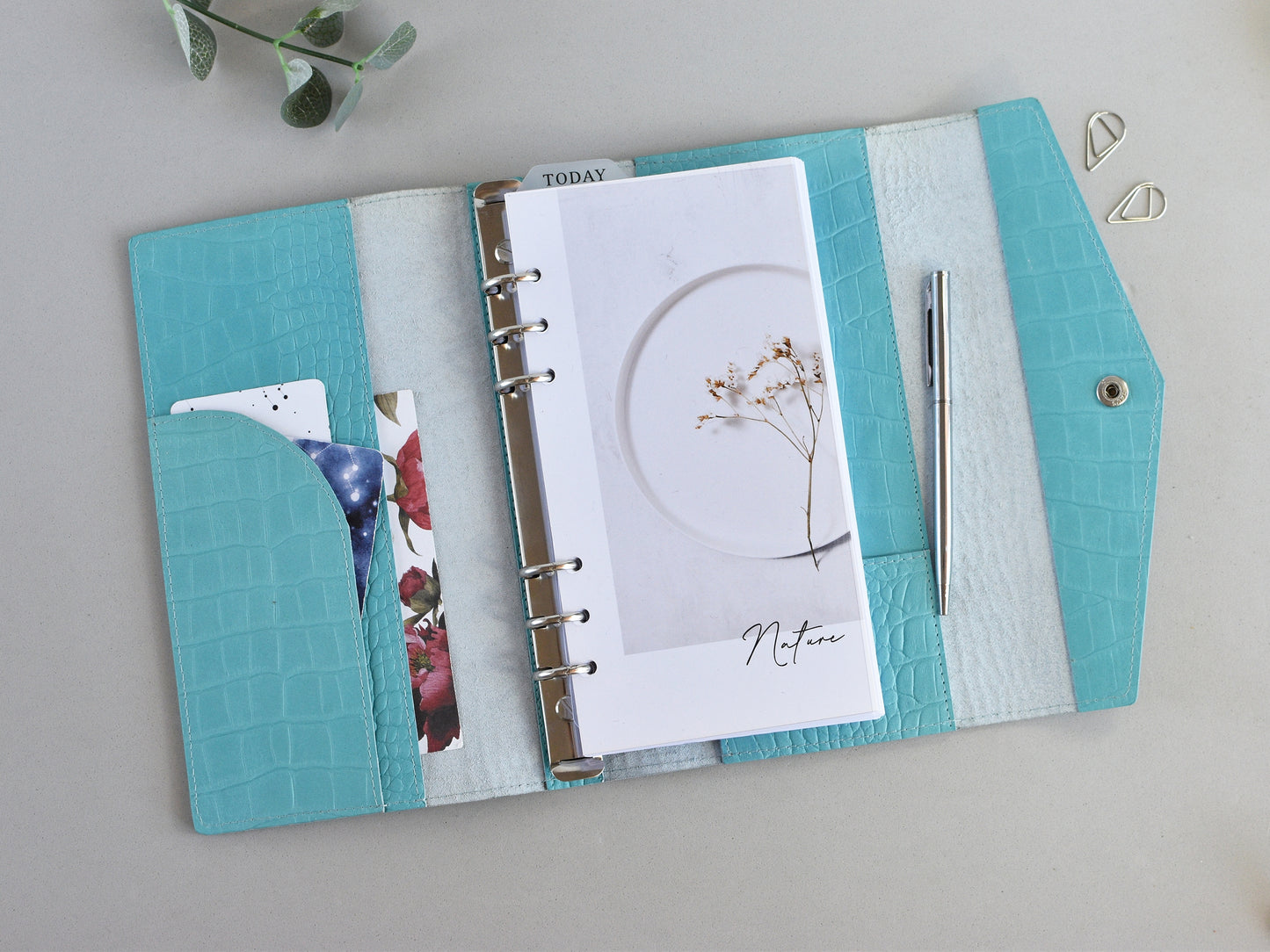 Croc Leather Planner: 6-Ring Binder Organizer With Inserts (A5 Narrow Size)