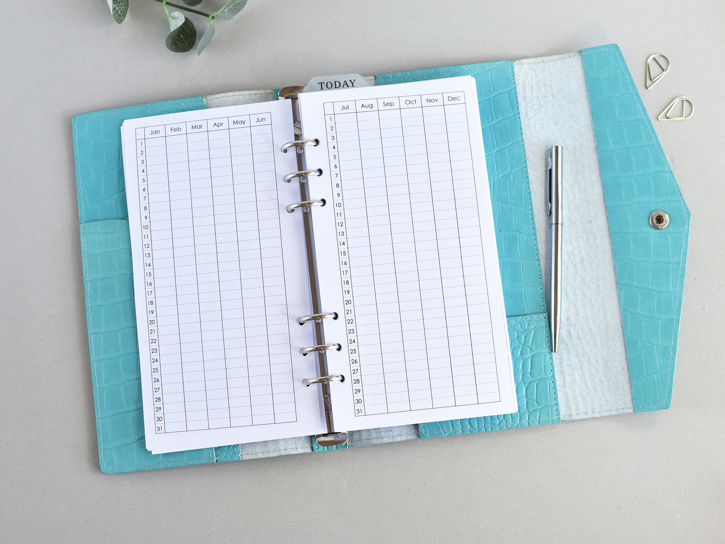 Croc Leather Planner: 6-Ring Binder Organizer With Inserts (A5 Narrow Size)