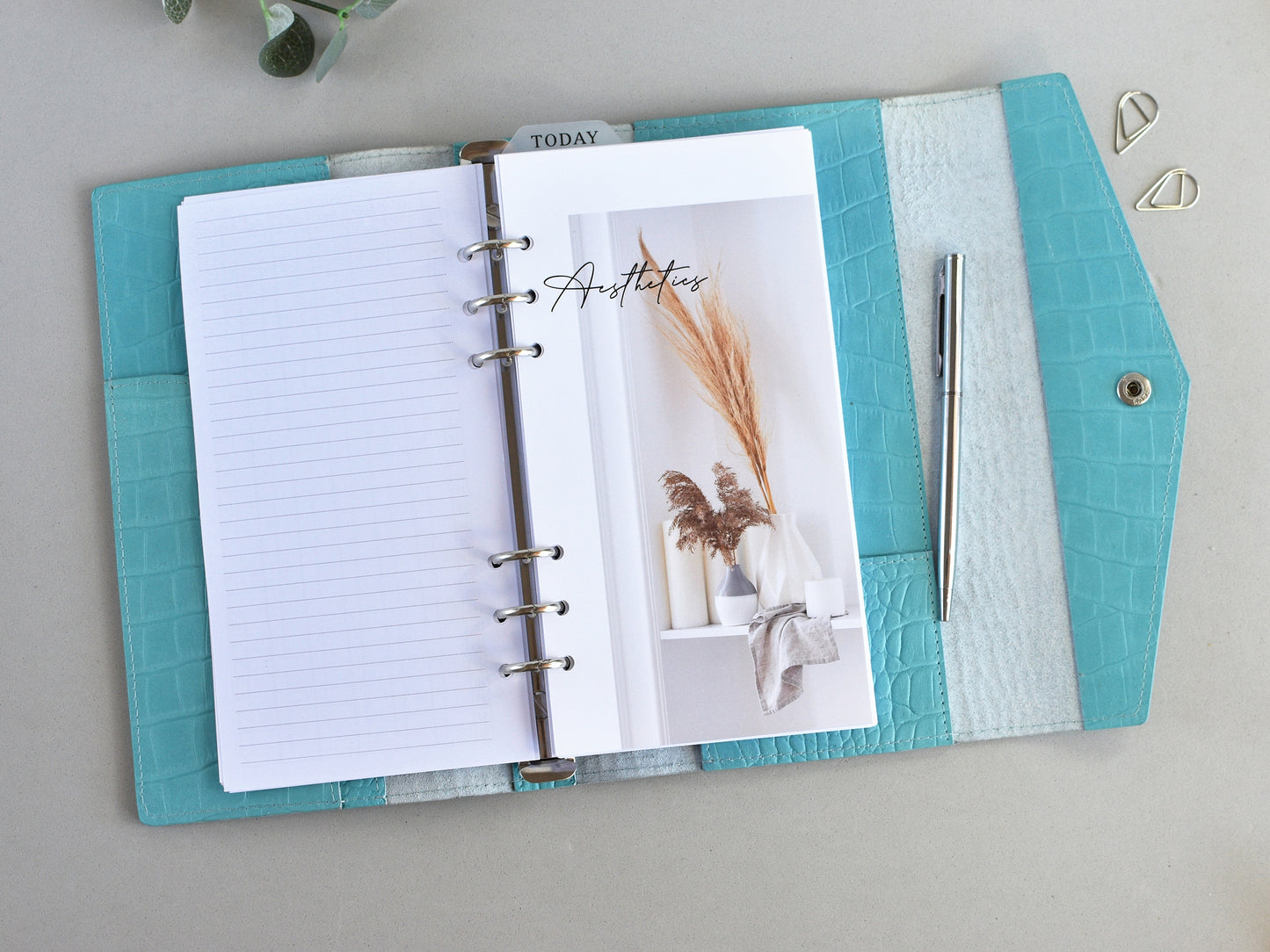 Croc Leather Planner: 6-Ring Binder Organizer With Inserts (A5 Narrow Size)