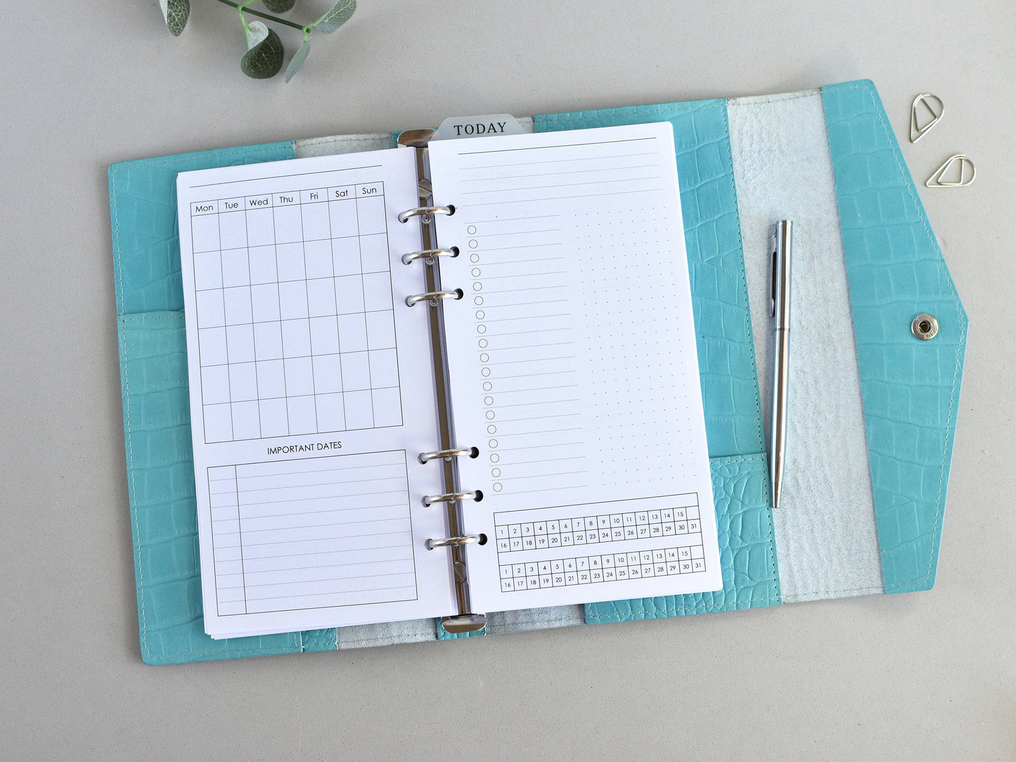 Croc Leather Planner: 6-Ring Binder Organizer With Inserts (A5 Narrow Size)