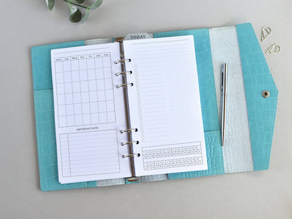Croc Leather Planner: 6-Ring Binder Organizer With Inserts (A5 Narrow Size)