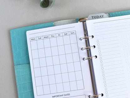 Croc Leather Planner: 6-Ring Binder Organizer With Inserts (A5 Narrow Size)