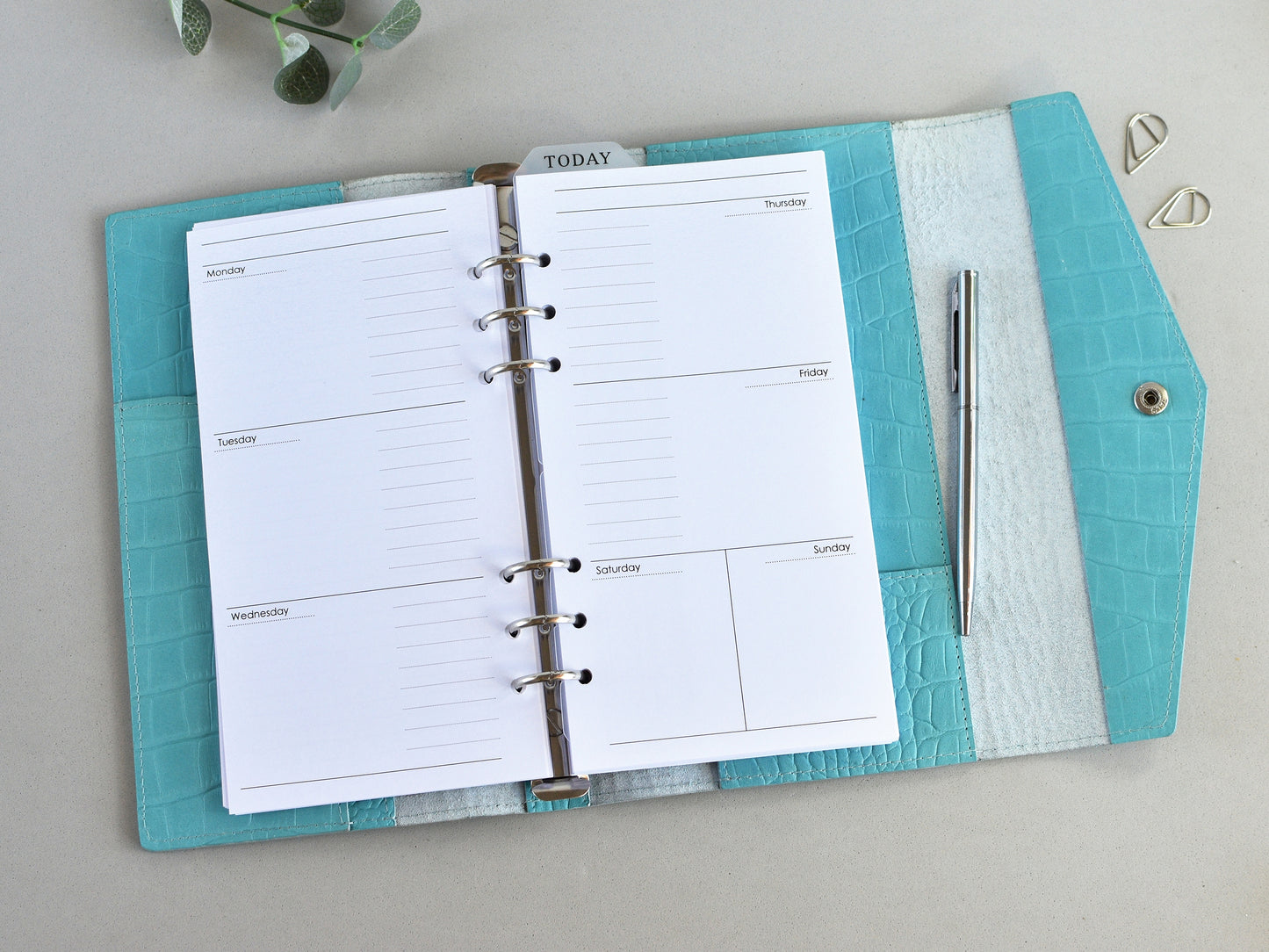 Croc Leather Planner: 6-Ring Binder Organizer With Inserts (A5 Narrow Size)