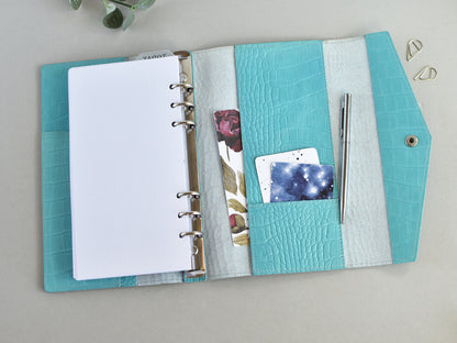 Croc Leather Planner: 6-Ring Binder Organizer With Inserts (A5 Narrow Size)