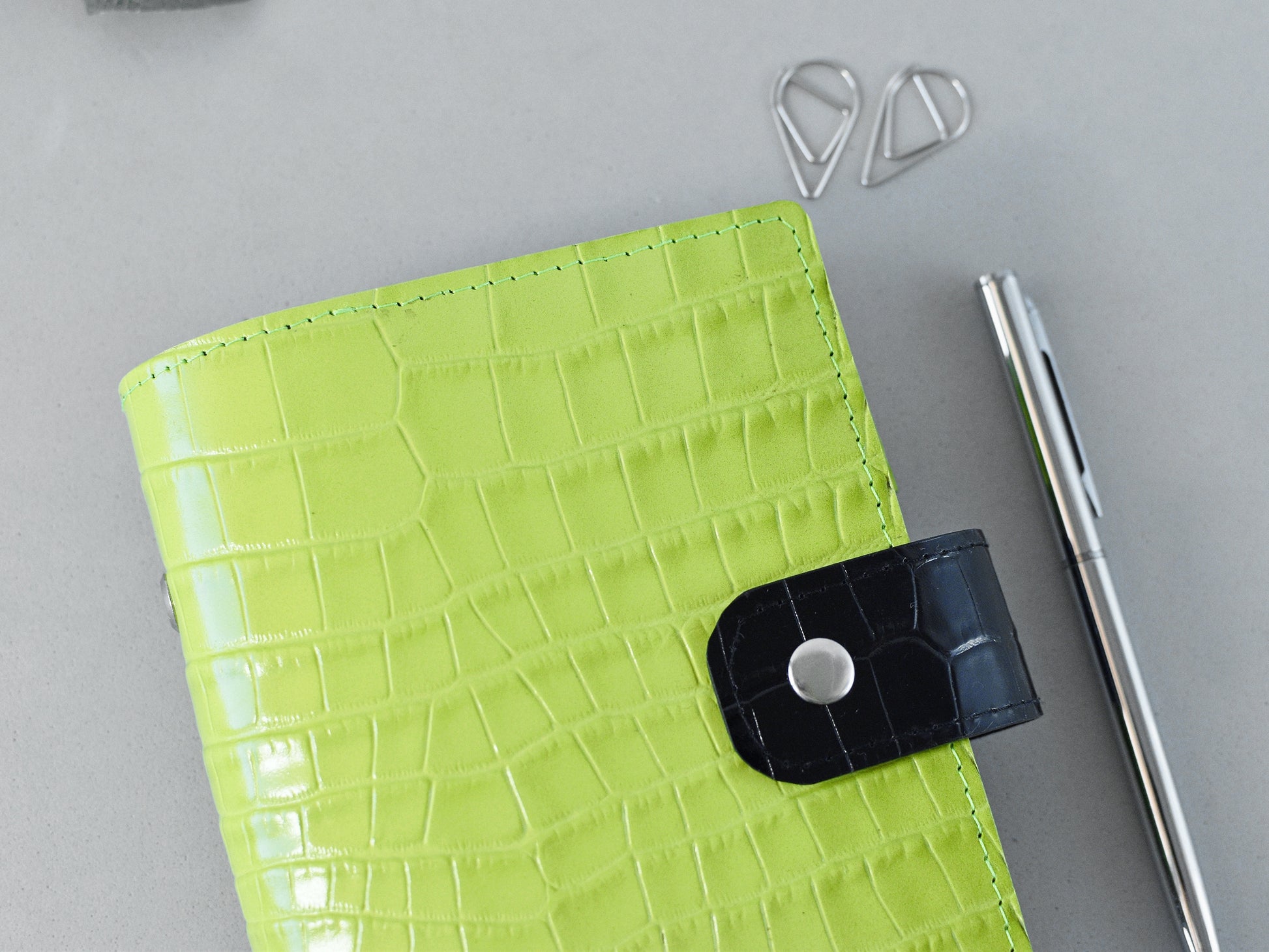 Croc genuine leather notebook, lime color
