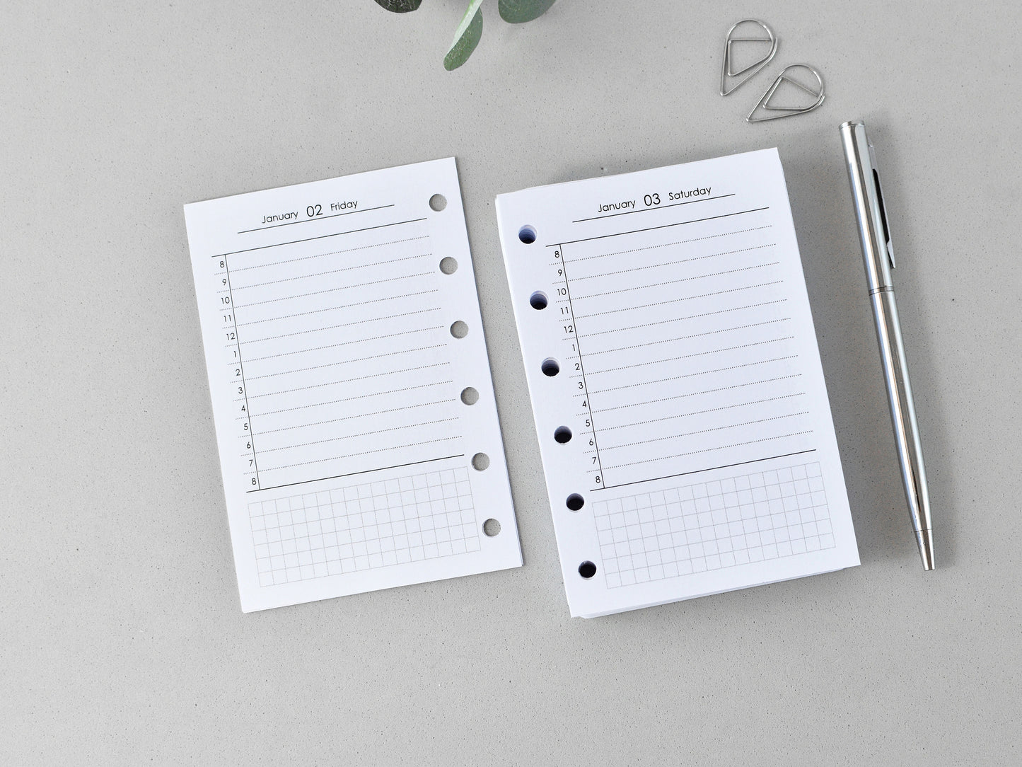 Daily Planner Inserts Dated - Ring Binder Refill (Pocket Size)/ Pc-12d